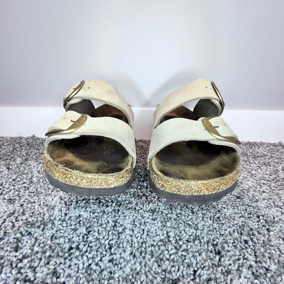 Birkenstock Arizona Big Buckle Beige Leather Sandals Women’s 7–7.5 EU 38 - Picture 3 of 6